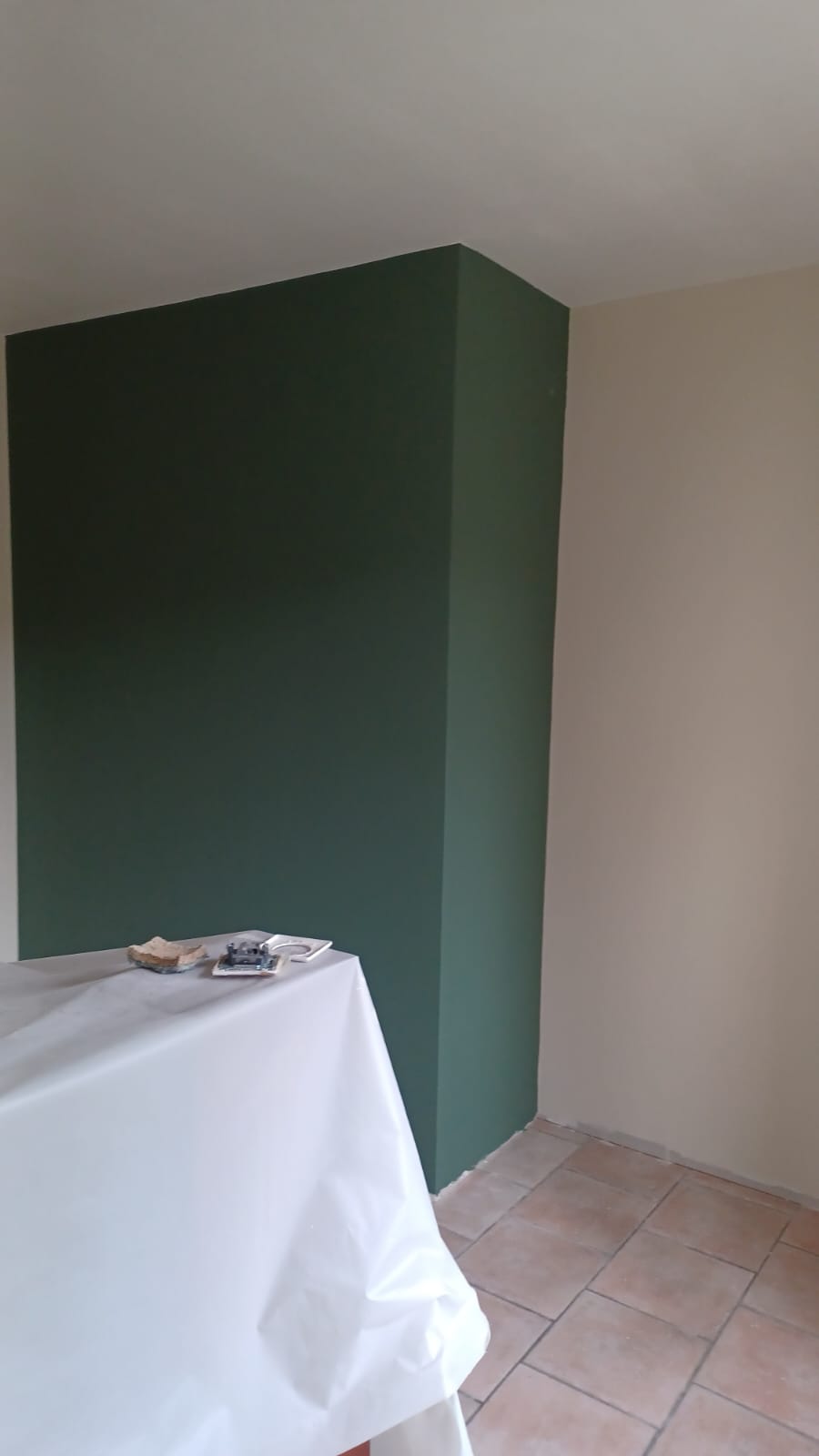 Aménagement intérieur : création d’un espace optimisé avec des rangements sur mesure - Ce projet d’aménagement intérieur visait à optimiser l’espace en intégrant des rangements sur mesure derrière des portes coulissantes élégantes. L’intervention a permis de structurer visuellement la pièce grâce à une teinte vert profond appliquée sur les façades et un mur adjacent, assurant une continuité esthétique. L’installation d’étagères sur toute la hauteur du mur maximise le stockage tout en garantissant une accessibilité fluide. Ce projet illustre une approche équilibrée entre fonctionnalité et design, offrant une solution pratique et harmonieuse pour un intérieur moderne.